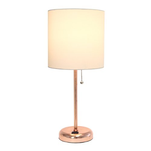 Limelights - Stick Lamp with Charging Outlet and Fabric Shade - White/Rose Gold