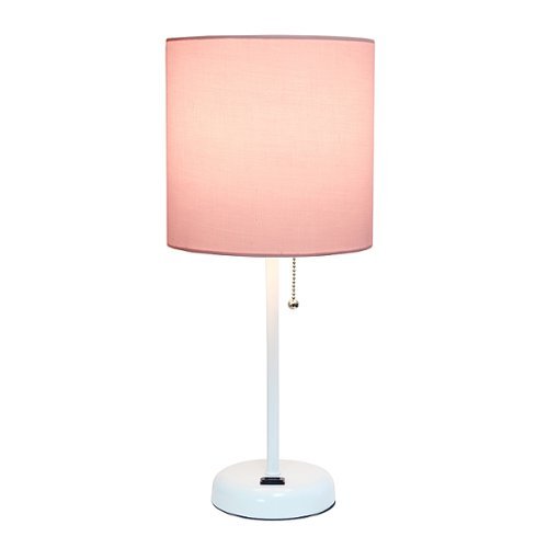Limelights - Stick Lamp with Charging Outlet and Fabric Shade - White/Pink