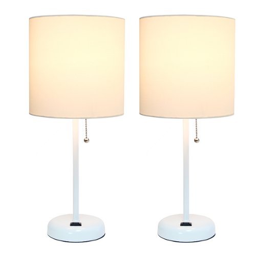 Limelights - Stick Lamp with Charging Outlet and Fabric Shade 2 Pack Set - White