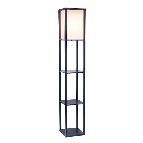Simple Designs - Floor Lamp Etagere Organizer Storage Shelf with Linen Shade - Navy