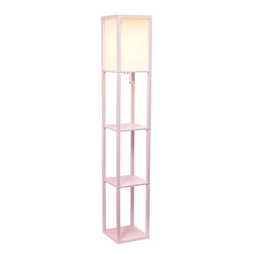 Simple Designs - Floor Lamp Etagere Organizer Storage Shelf with Linen Shade - Light Pink
