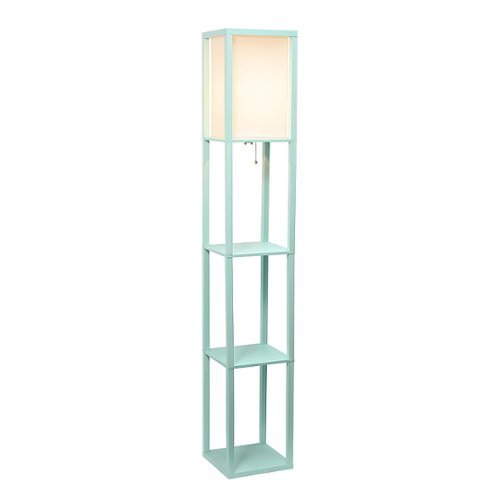 Simple Designs - Floor Lamp Etagere Organizer Storage Shelf with Linen Shade - Aqua
