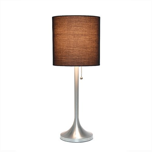 Simple Designs - Tapered Table Lamp with Fabric Drum Shade - Brushed Nickel/Black