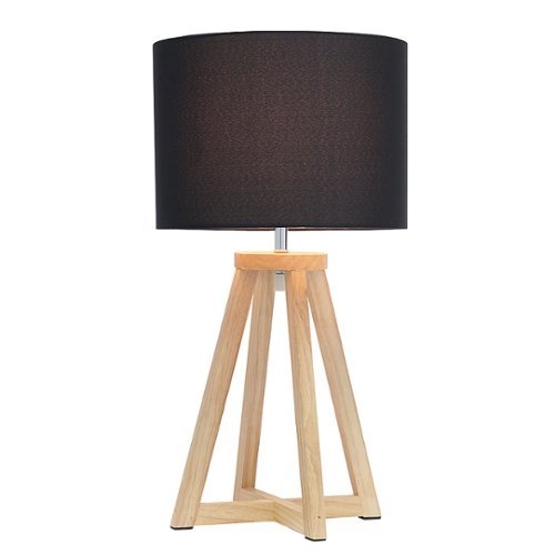 Simple Designs - Interlocked Triangular Natural Wood Table Lamp with Fabric Shade - Black
