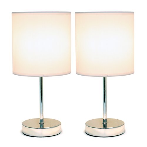 Simple Designs - Chrome Mini Basic Table Lamp with Fabric Shade 2 Pack Set - Chrome/White