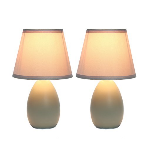 Simple Designs Mini Egg Oval Ceramic Table Lamp 2 Pack Set, Gray