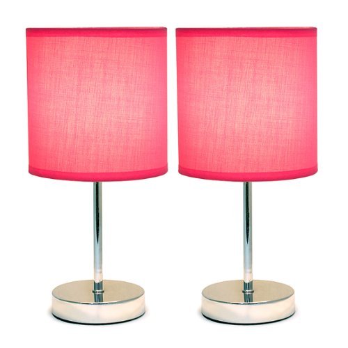 Simple Designs - Chrome Mini Basic Table Lamp with Fabric Shade 2 Pack Set - Hot Pink