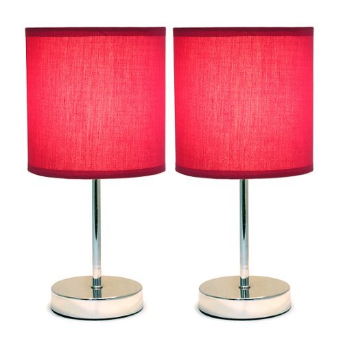 Simple Designs - Chrome Mini Basic Table Lamp with Fabric Shade 2 Pack Set - Wine