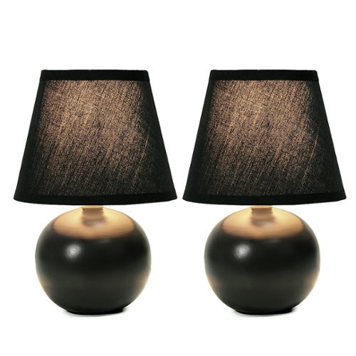Simple Designs - Mini Ceramic Globe Table Lamp 2 Pack Set - Black
