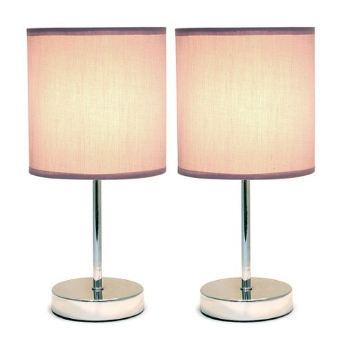 Simple Designs - Chrome Mini Basic Table Lamp with Fabric Shade 2 Pack Set