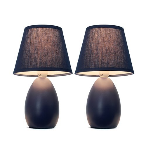 Simple Designs - Mini Egg Oval Ceramic Table Lamp 2 Pack Set - Black