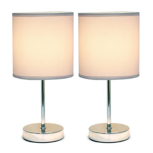 Simple Designs - Chrome Mini Basic Table Lamp with Fabric Shade 2 Pack Set - Slate Gray