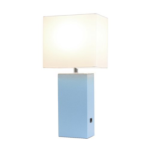 Elegant Designs - Modern Leather Table Lamp with USB and White Fabric Shade - Periwinkle