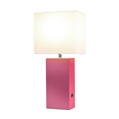 Elegant Designs - Modern Leather Table Lamp with USB and White Fabric Shade - Hot Pink