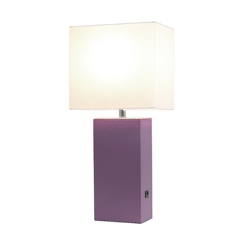 Elegant Designs - Modern Leather Table Lamp with USB and White Fabric Shade - Purple