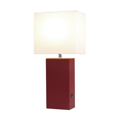 Elegant Designs - Modern Leather Table Lamp with USB and White Fabric Shade - Red