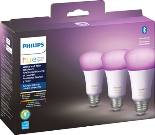  Philips - Hue A19 Bluetooth 60W LED Smart Bulbs (3-Pack) - White and Color Ambiance