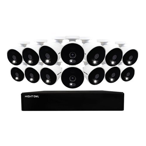 Night Owl - 16 Channel Wired DVR with 14 Wired 1080p HD Spotlight Cameras and 1TB Hard Drive - White