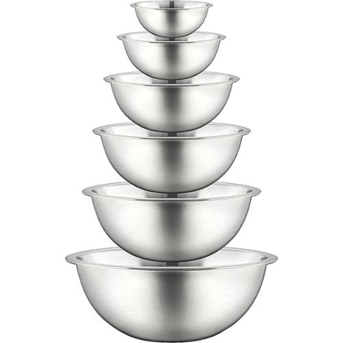 NutriChef Kitchen Mixing Bowls - Food Mixing Bowl Set, Stainless Steel (6 Bowls) - Stainless Steel - Stainless Steel