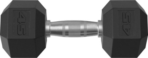 Tru Grit - 45-lb Hex Rubber Coated Dumbbell Single - Black/Silver