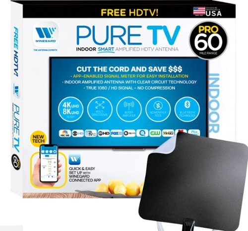 Winegard - PureTV Pro 60 - Indoor Smart Amplified HDTV Antenna + Integrated Channel Finder - Black and White