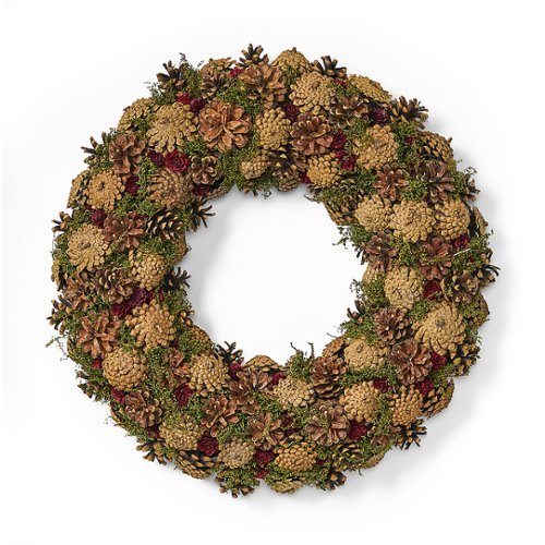 Noble House - 18.5" Pine Cone Unlit Artificial Christmas Wreath, Natural - Natural, Green