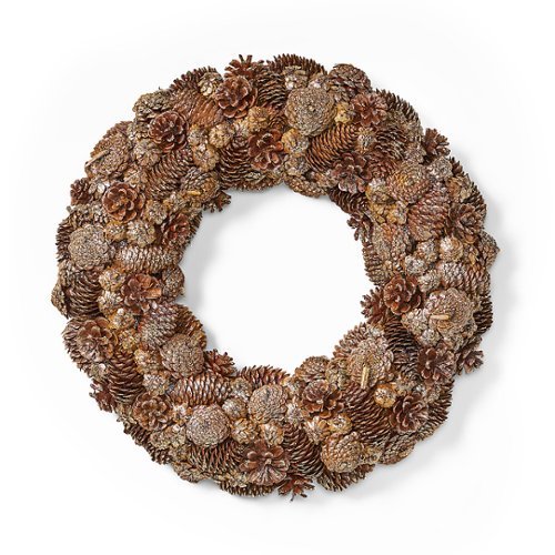 Noble House - 18.5" Pine Cone and Glitter Unlit Artificial Christmas Wreath, Champagne - Champagne