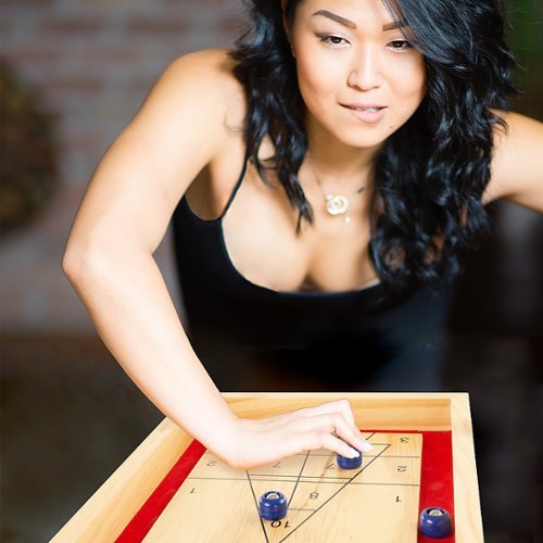 Hey! Play! Tabletop Shuffleboard Game - Portable Indoor or Outdoor Compact Desktop Pinewood Competition Board Game BUY ONLINE