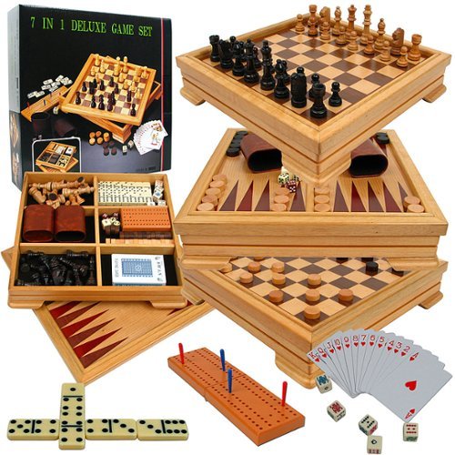 Toy Time - 7-in-1 Deluxe Board Game Set- Chess, Checkers, Backgammon, Cribbage and More- Wood Board with Storage-Alt_View_Standard_15 