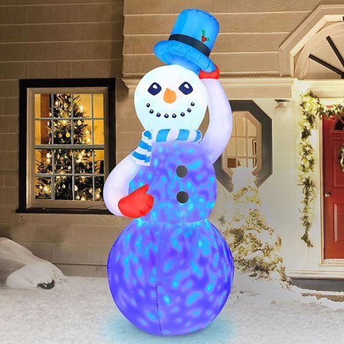 Novelty Lights - 7’ Inflatable Swirling Lights Snowman with tipping Hat - White-Front_Standard 