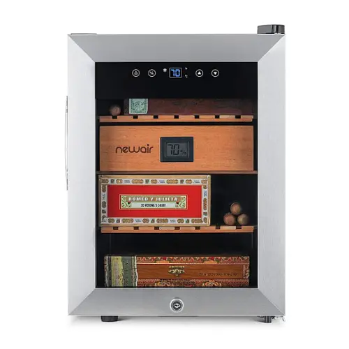 Front. NewAir - 250 Count Cigar Humidor Wineador with Precision Digital Temperature Controls - Stainless Steel.