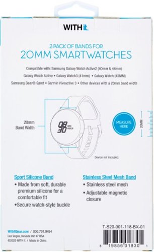 WITHit Universal Smartwatch Silicone and Mesh Sport Band 2-Pack for Samsung Galaxy Watch Active and Galaxy Watch Active2 20mm - Woven Black/Grey/Black BUY IN EUROPE