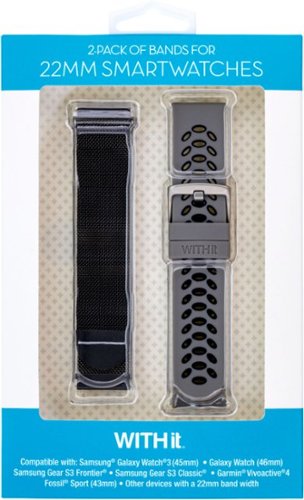 WITHit Universal Smartwatch Silicone and Mesh Sport Band Kit 2-Pack for Samsung Galaxy 22mm - Woven Black/Grey/Black BUY ONLINE