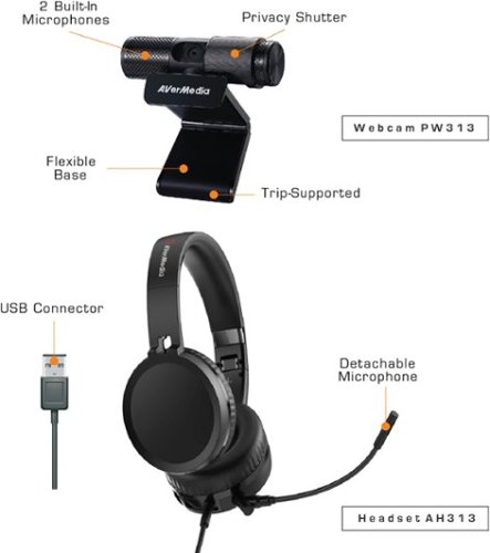 AVerMedia 317 Video Conferencing Kit 1080 with Full HD Webcam and High-Quality Over-Ear Headphones GLOBAL SHIPPING