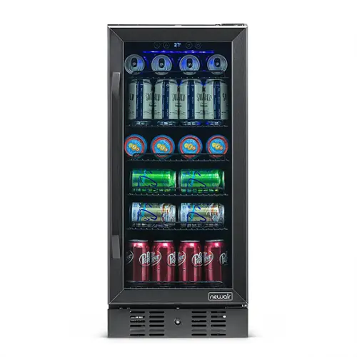 Front. NewAir - 96-Can Built-In Beverage Cooler with Precision Temperature Controls and Adjustable Shelves - Black Stainless Steel.