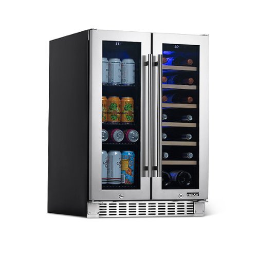 NewAir - 18-Bottle or 58-Can French Door Dual Zone Wine Refrigerator with SplitShelf and Beech Wood Shelves - Stainless Steel