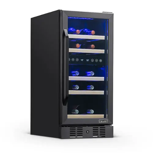Left. NewAir - 15” Built-in 29 Bottle Dual Zone Compressor Wine Fridge - Black Stainless Steel.
