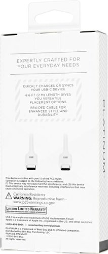 Platinum™ 6.6' USB-C to USB-C Charge-and-Sync Braided Cable for USB-C Smartphones, Tablet, and More - White SHOP ONLINE