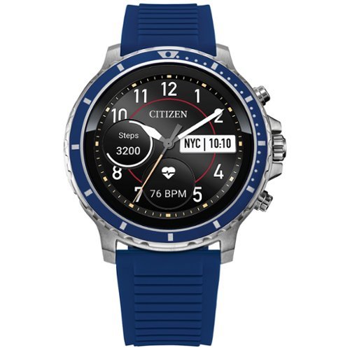 Citizen - CZ Smart HR Heart Rate Smartwatch 46mm Blue Silicon Stainless Steel watch, Powered by Google Wear OS - Blue