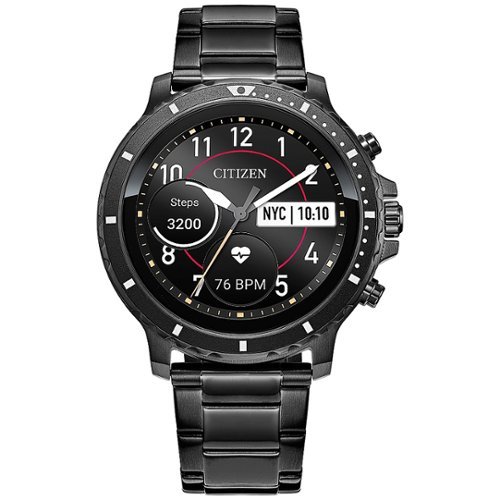 Citizen - CZ Smart HR Heart Rate Smartwatch 46mm Gray IP Stainless Steel bracelet Watch, Powered by Google Wear OS - Gray
