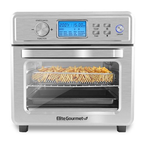 Elite Gourmet 21L Stainless Steel Digital Air Fryer Oven with LCD Display and Interior Light - Stainless Steel