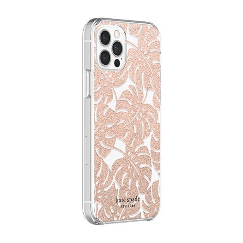 kate spade new york - Protective Hardshell Case for Apple iPhone 12 & iPhone 12 Pro - Island Leaf Pink Glitter-Alt_View_Standard_3 