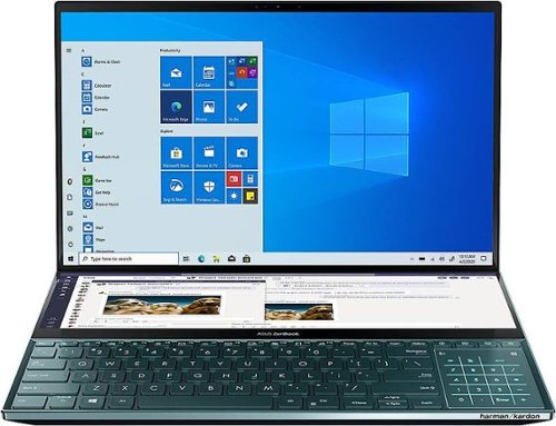 ASUS - ZenBook Pro Duo 15.6" 4K Ultra HD Touch-Screen Laptop - Intel Core i9 - 32GB Memory - NVIDIA GeForce RTX 2060 - 1TB SSD - Celestial Blue-Front_Standard 