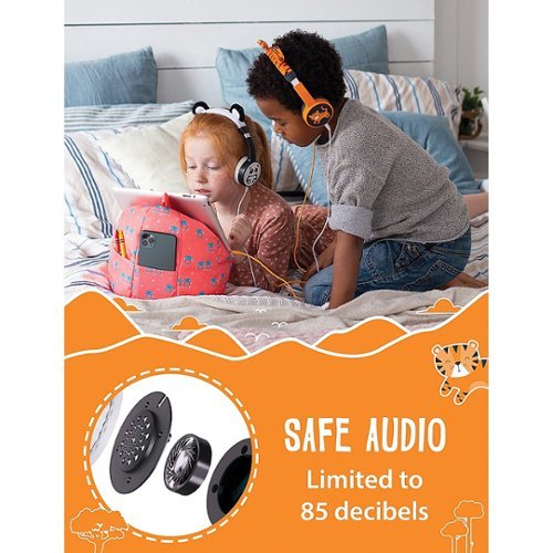 Planet Buddies Furry Kids Linkable Wired Headphones (Charlie the Tiger) - Orange GLOBAL SHIPPING