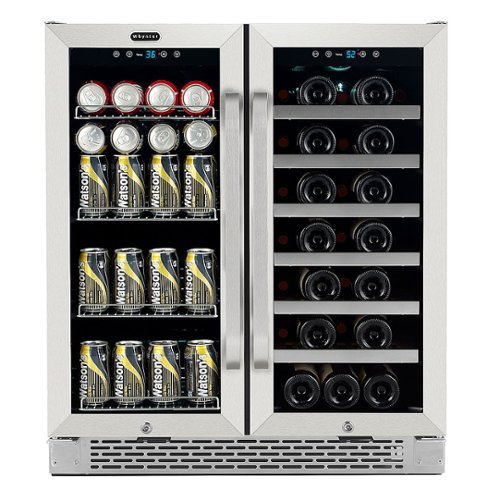 Whynter - 30″ Built-In French Door Dual Zone 33 Bottle Wine Refrigerator 88 Can Beverage Center - Stainless steel