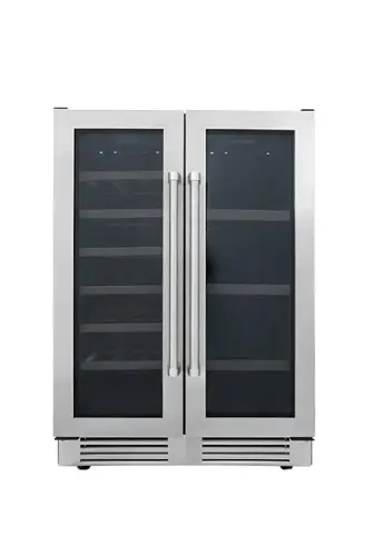 Front. Thor Kitchen - 21 Wine Bottle Capacity and 95 Can Dual Zone French Door Wine and Beverage Center - Stainless Steel.