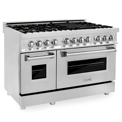 ZLINE 48" Professional 6.0 cu. ft. 7 Gas Burner/Electric Oven Range in Stainless Steel with Brass Burners (RA-BR-48) - Stainless steel look