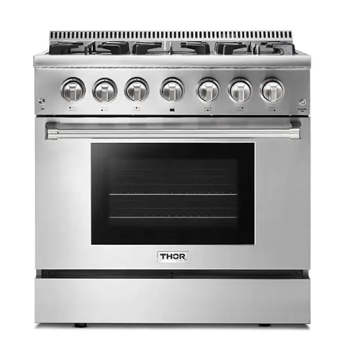 Front. Thor Kitchen - 5.2 cu. ft. Freestanding Dual Fuel Liquid Propane Range - Stainless Steel.