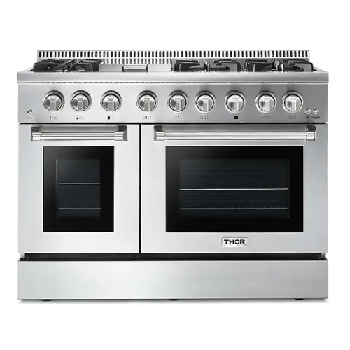 Front. Thor Kitchen - Professional 4.6 Cu. Ft. and 2.2 Cu. Ft. Dual Fuel Range Liquid Propane Range - Stainless Steel.