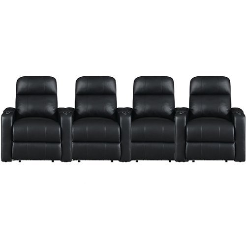 RowOne - Prestige Straight 4-Chair Leather Power Recline Home Theater Seating - Black